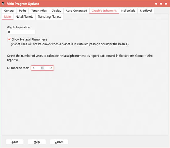 graphic ephemeris options
