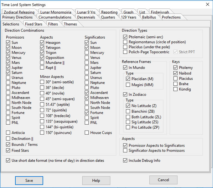 Primary Direction Selection Options