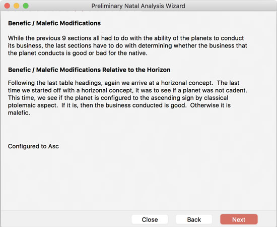 Benefic / malefic modifications relative to the horizon